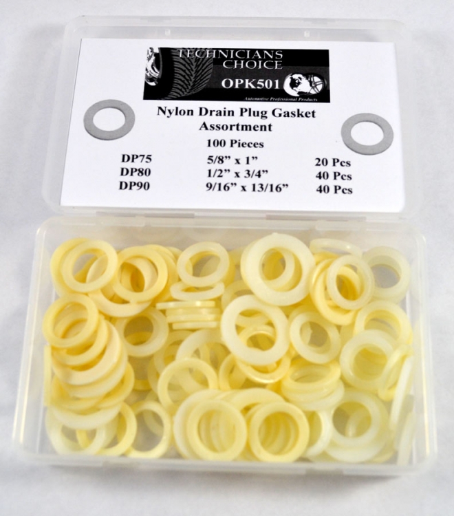 OPK501 White Nylon Drain Plug Gasket Assortment (100 Pcs)
